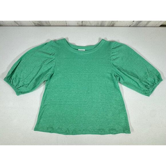 J Jill Top Size Small Petite Green 100% Linen 3/4 Pleated Sleeve Elastic - Picture 4 of 6